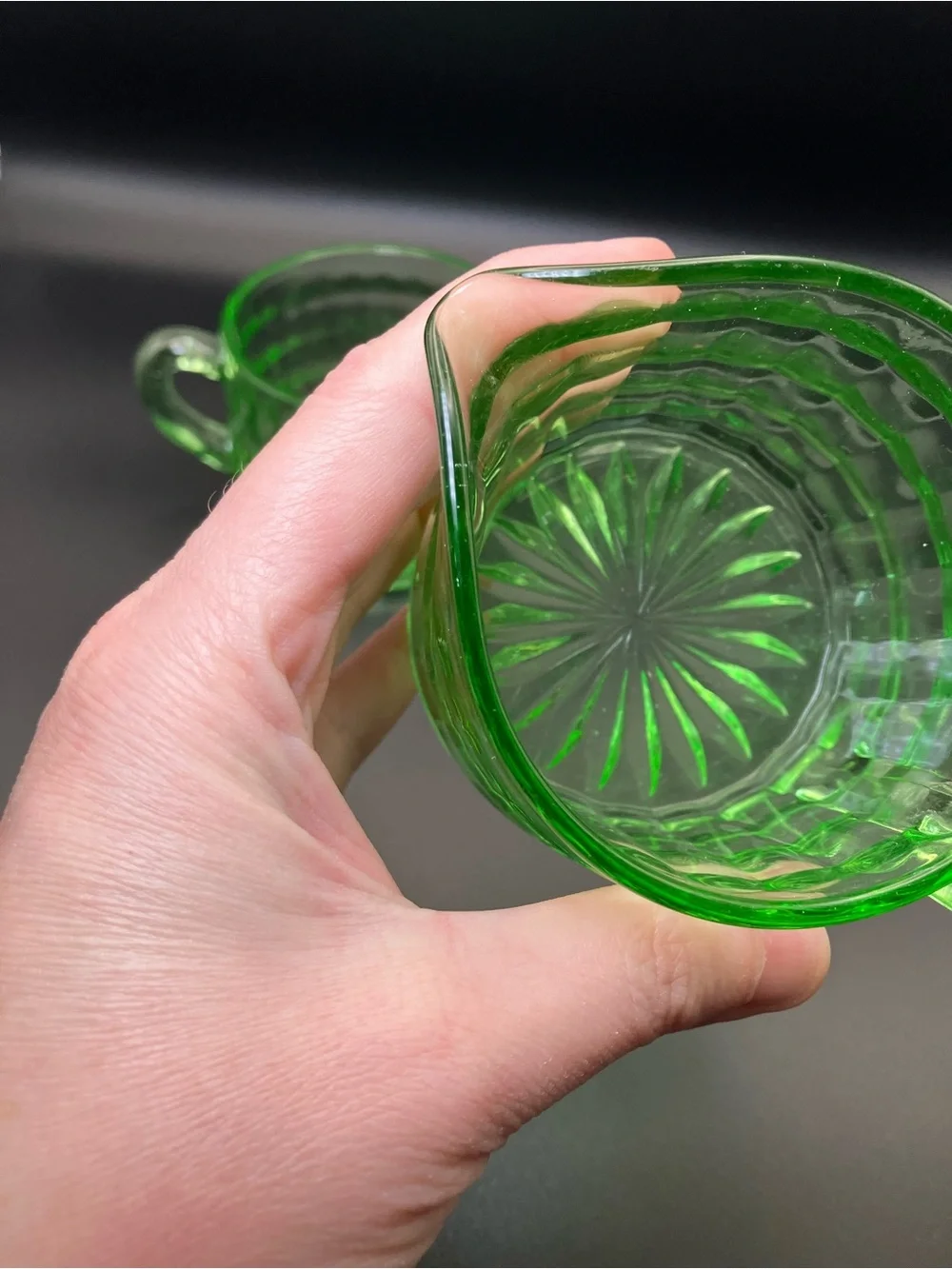 Vintage Green Depression Glass Creamer and Sugar Set